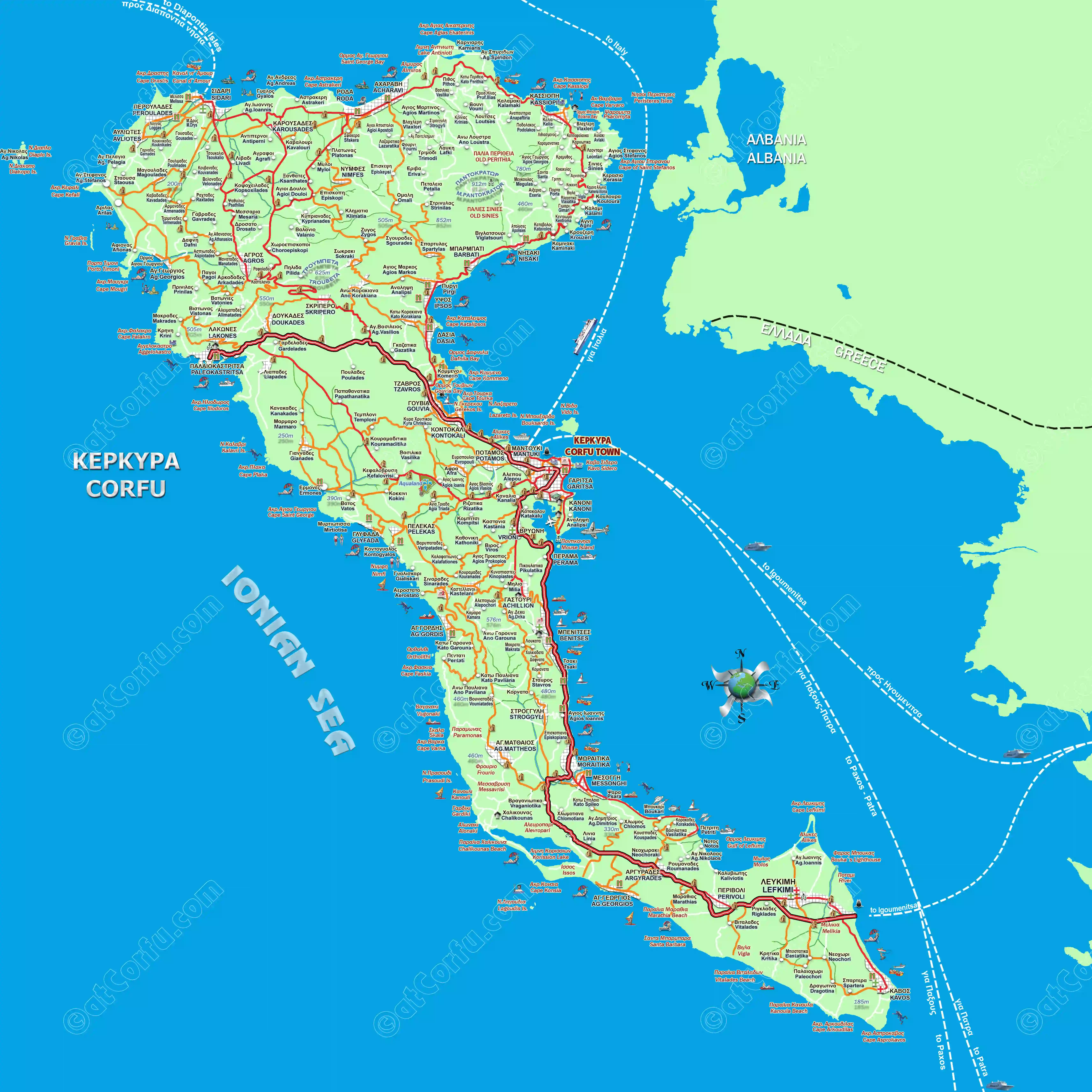Corfu Map in high resolution 6850x6850px