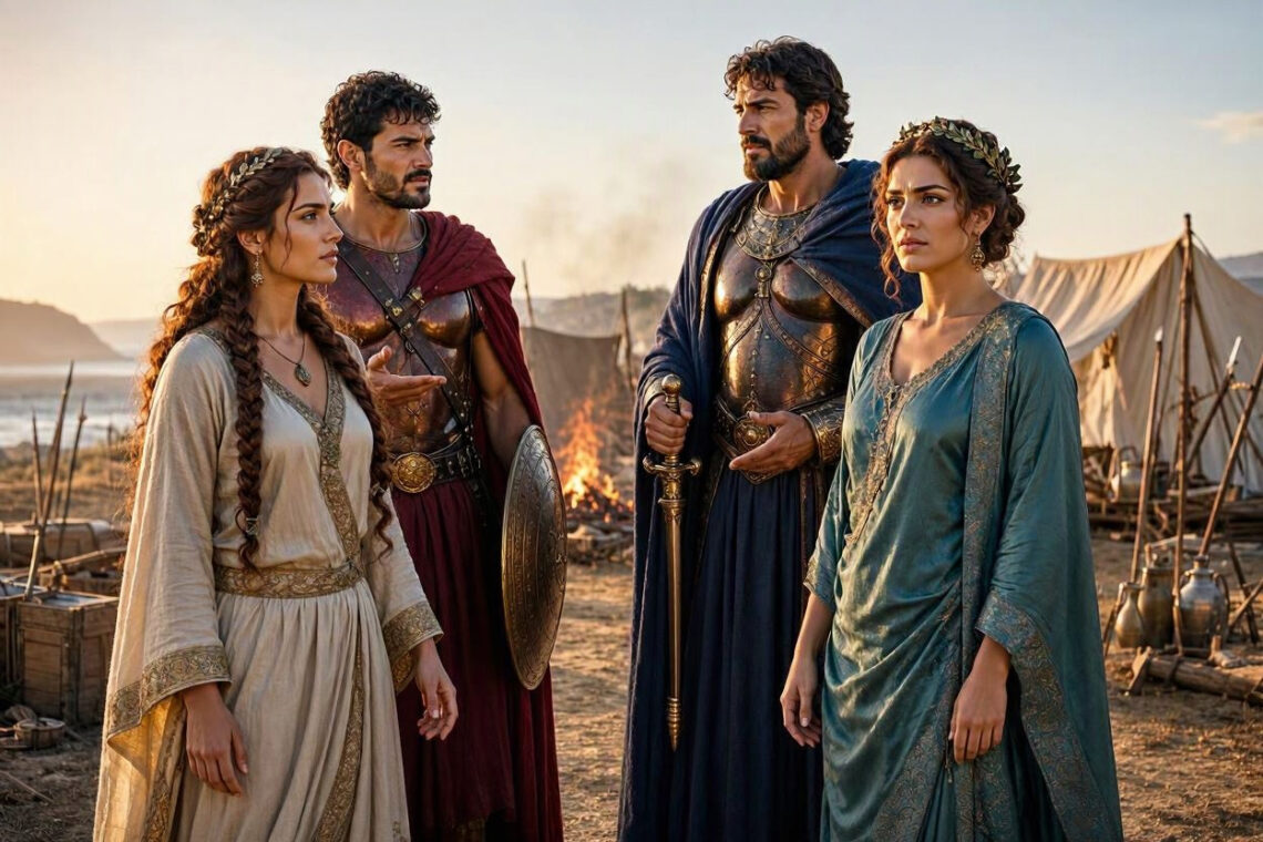 Achilles with Briseis and Agamemnon with Chryseis during the Trojan War.